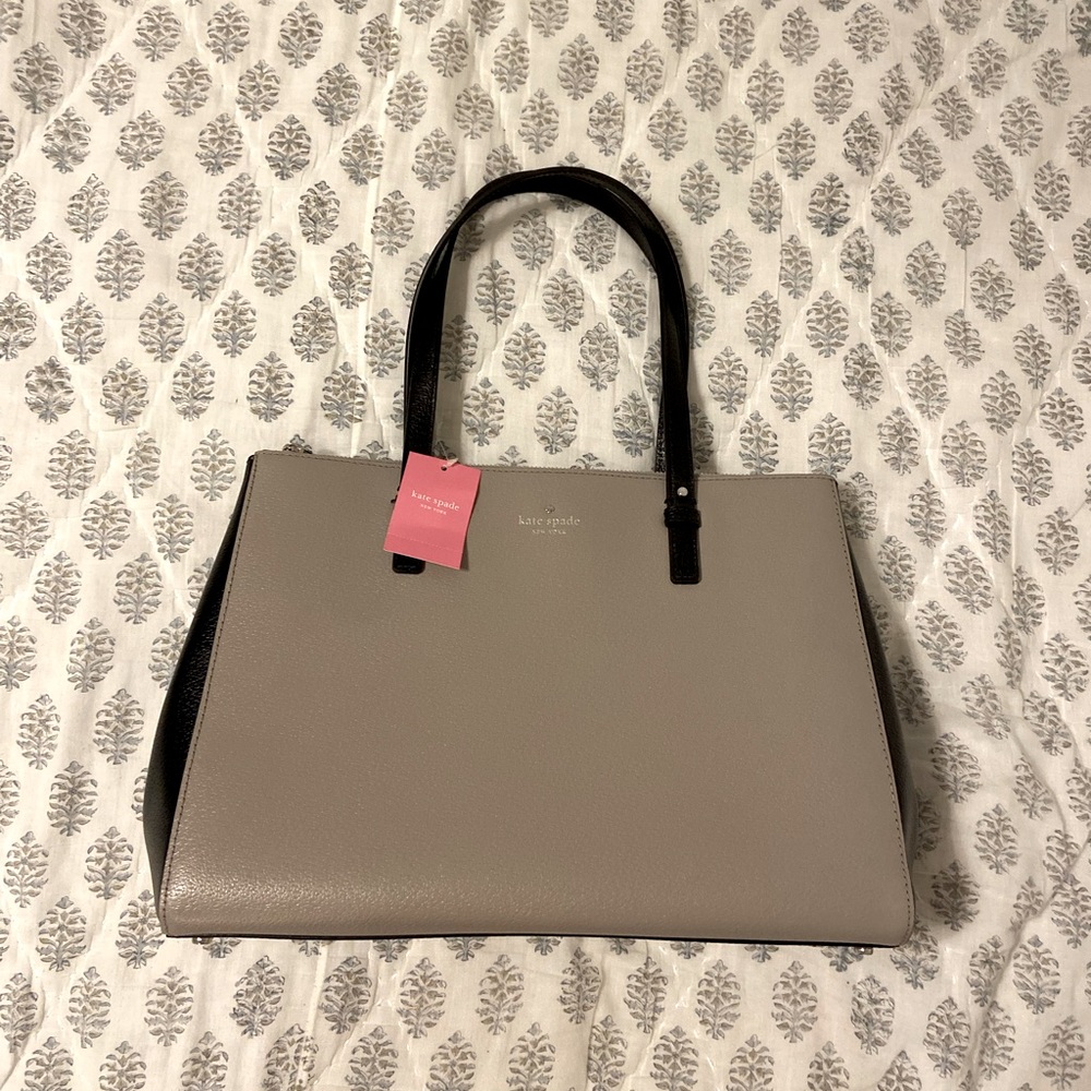 NWT Kate Spade handbag, gray pebbled leather with black trim